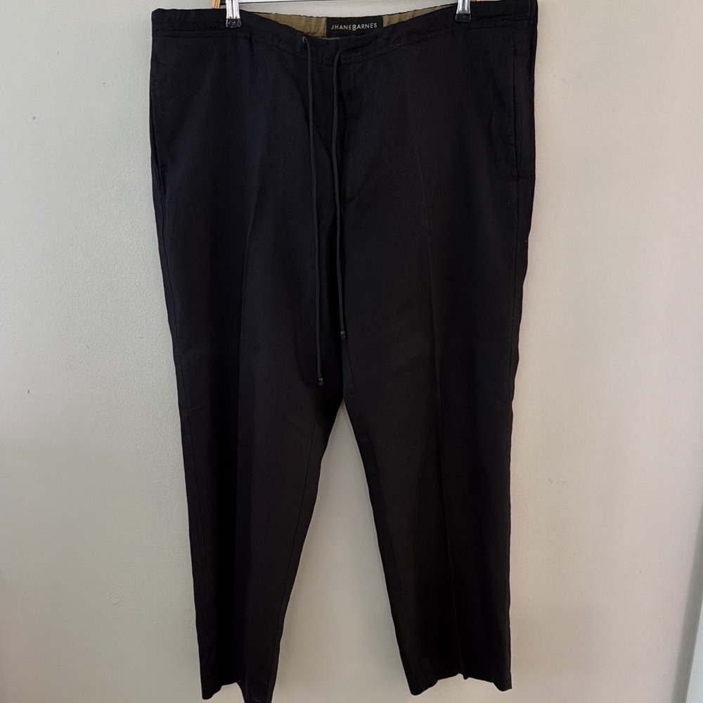 Jhane Barnes Mens XL Black 100% Linen‎ Drawstring Elastic Waist Trousers Pants